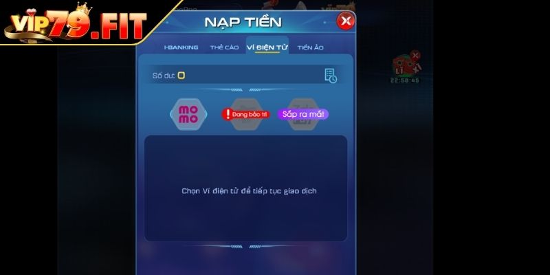 Lựa chọn phương thức nạp tiền VIP79