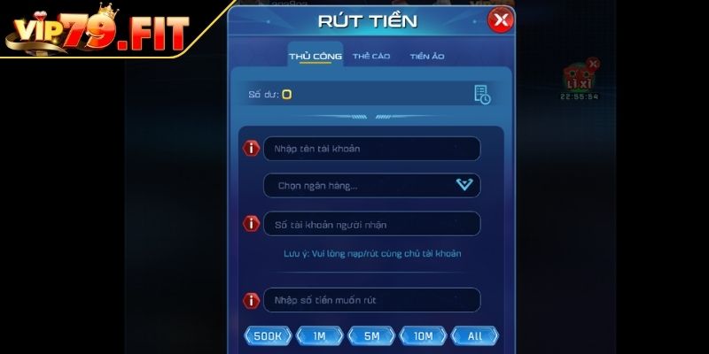 Chờ xử lý lệnh rút tiền VIP79